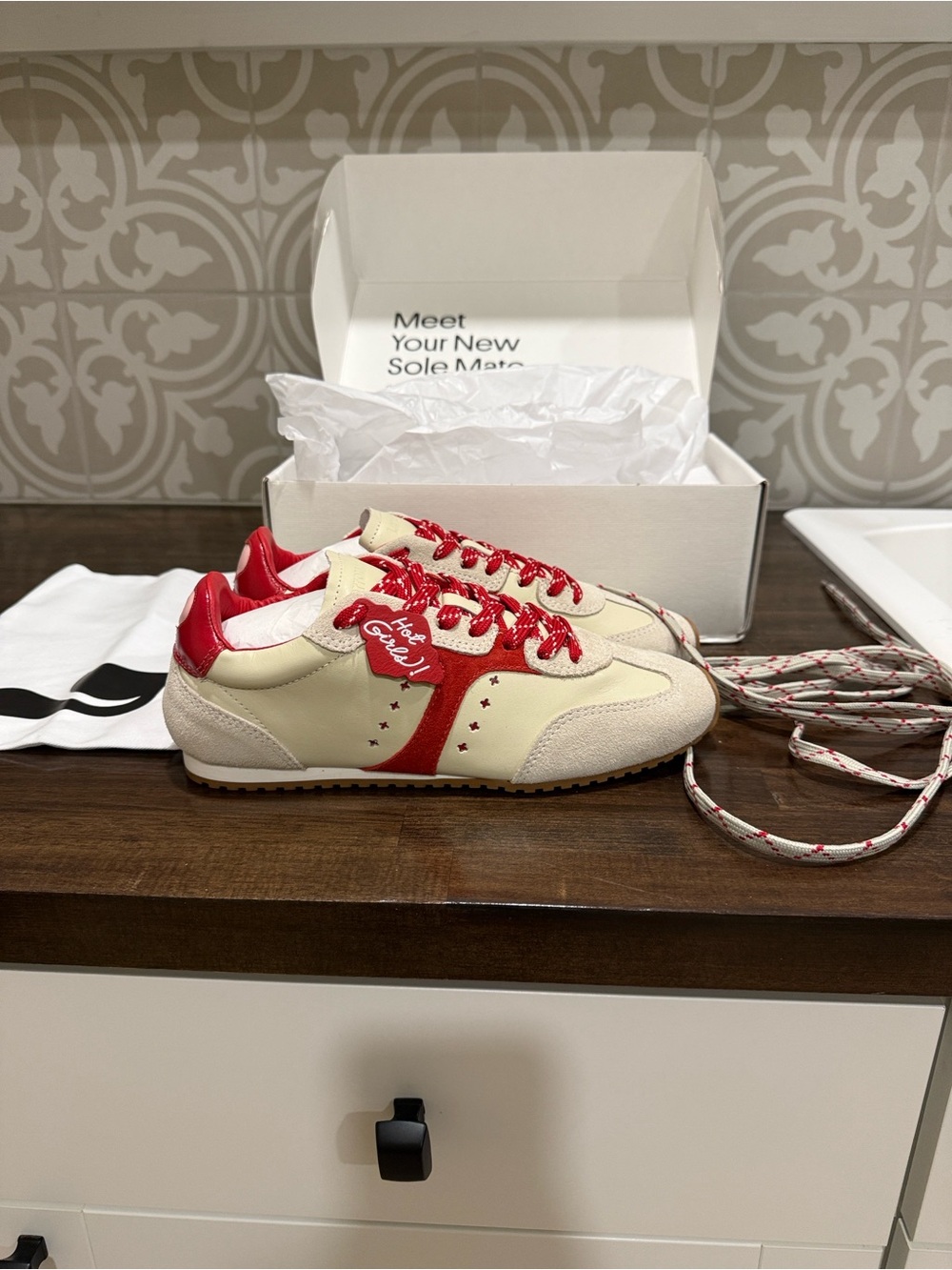 Larroude Stella Amore in cream and scarlet. Brand new